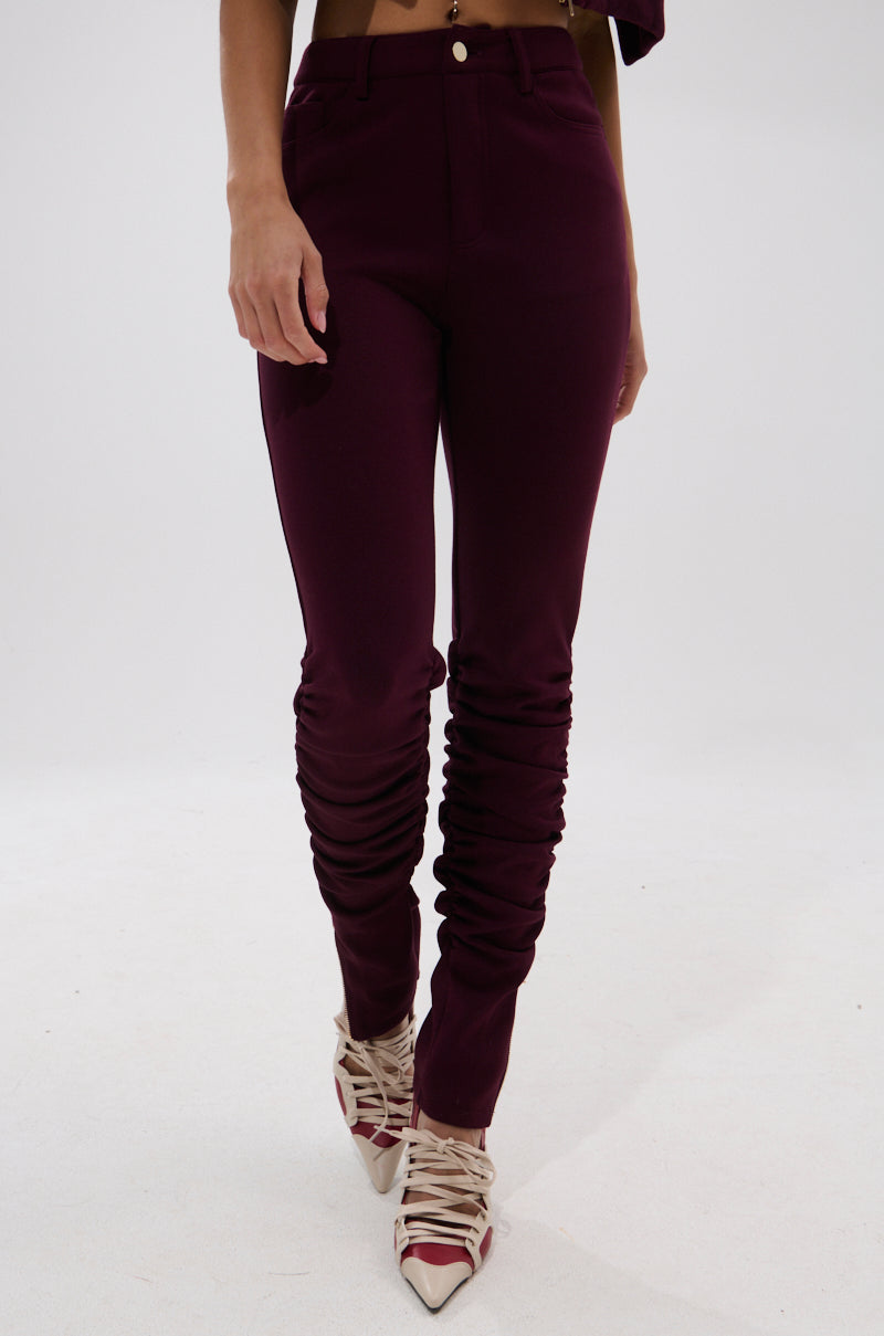 LYNX STACKED TROUSER IN BURGUNDY