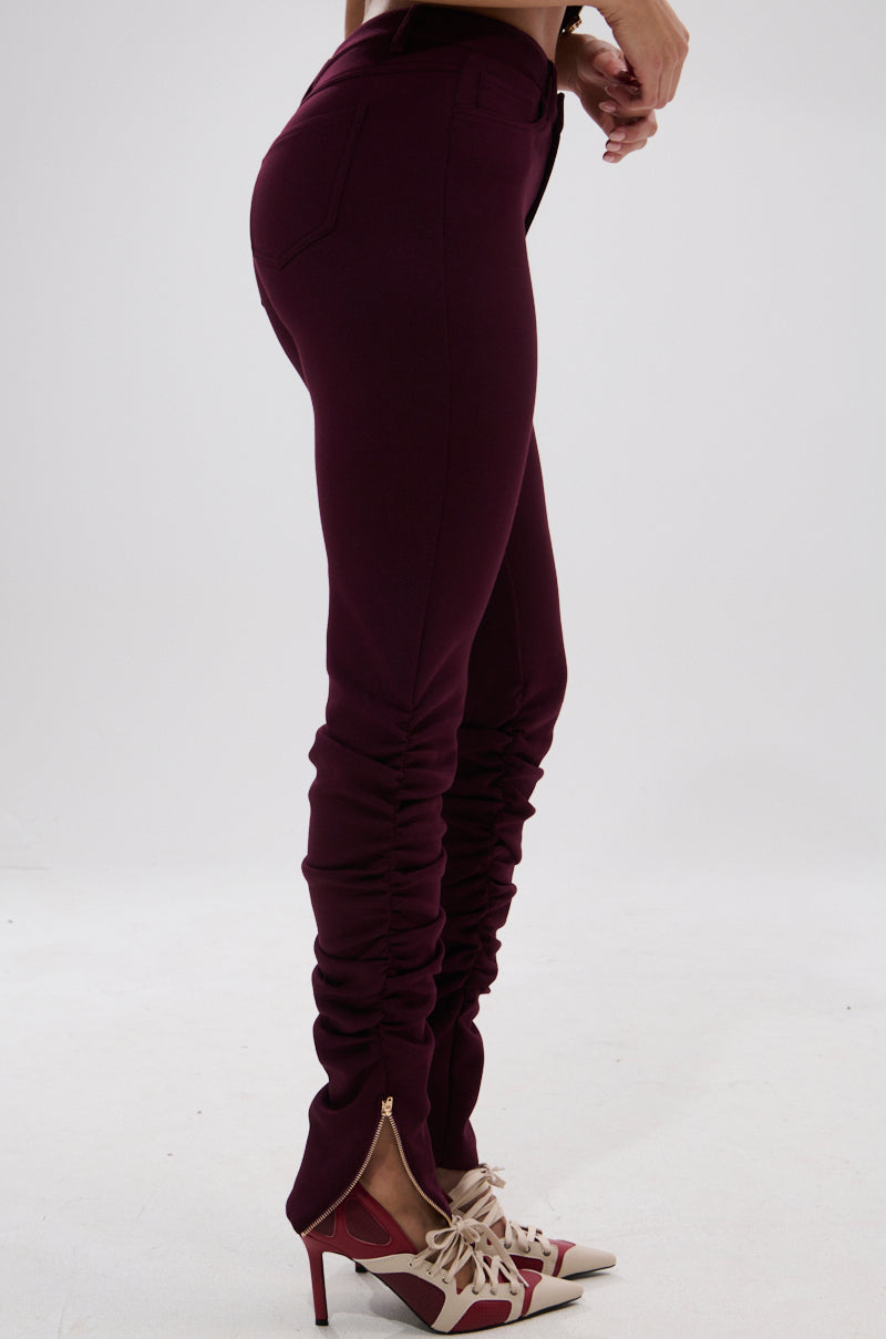 LYNX STACKED TROUSER IN BURGUNDY