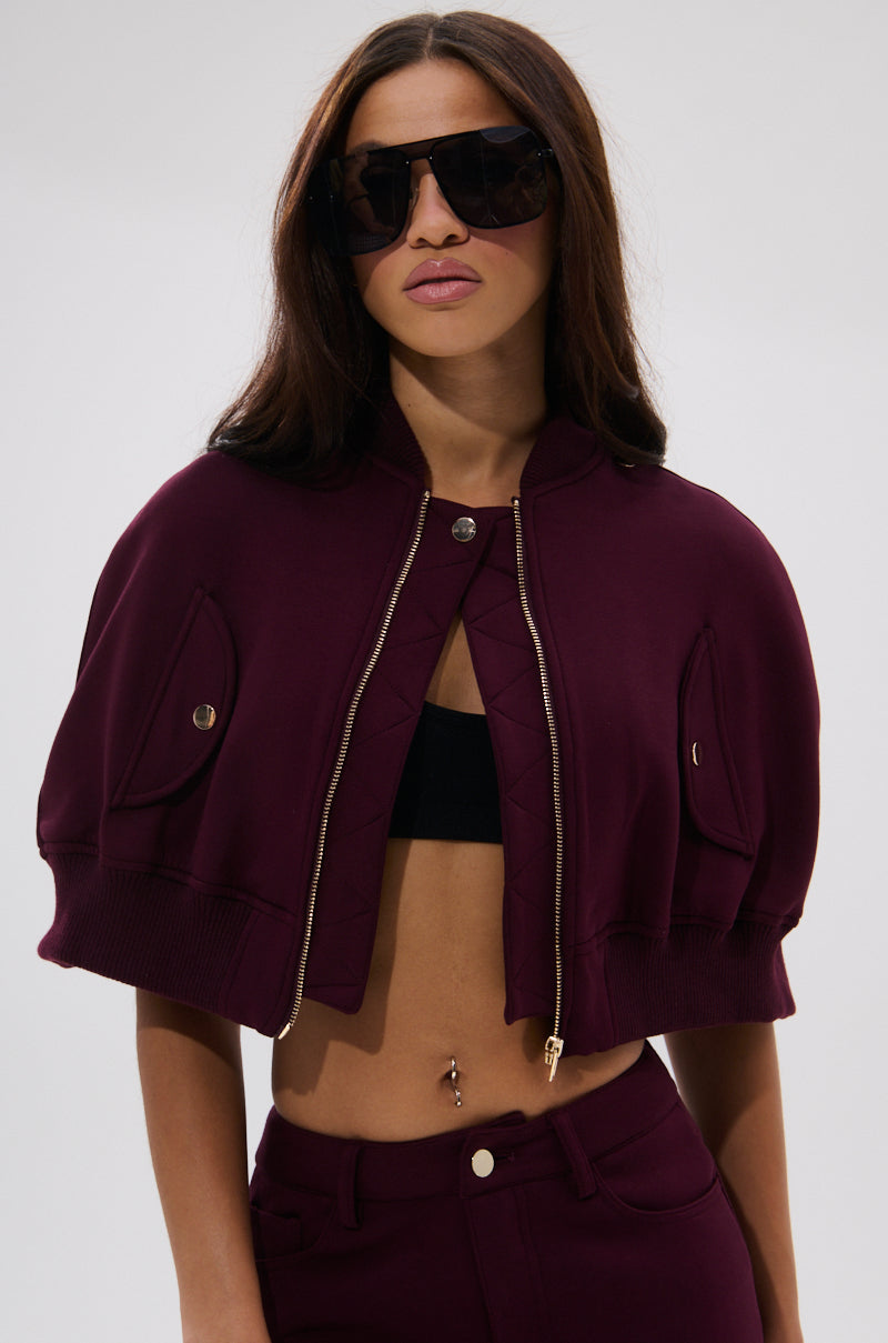 LYNX LAYERED BOMBER JACKET IN BURGUNDY