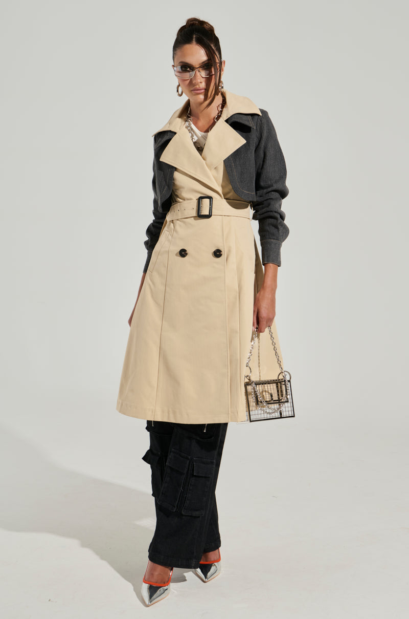 RUSH STREET DENIM OVERLAY TRENCH