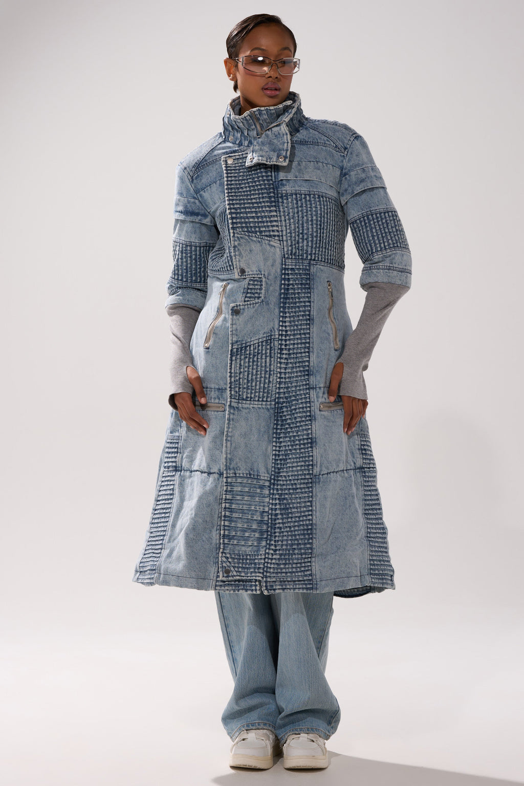 VORTEX DENIM TRENCH COAT IN BLUE