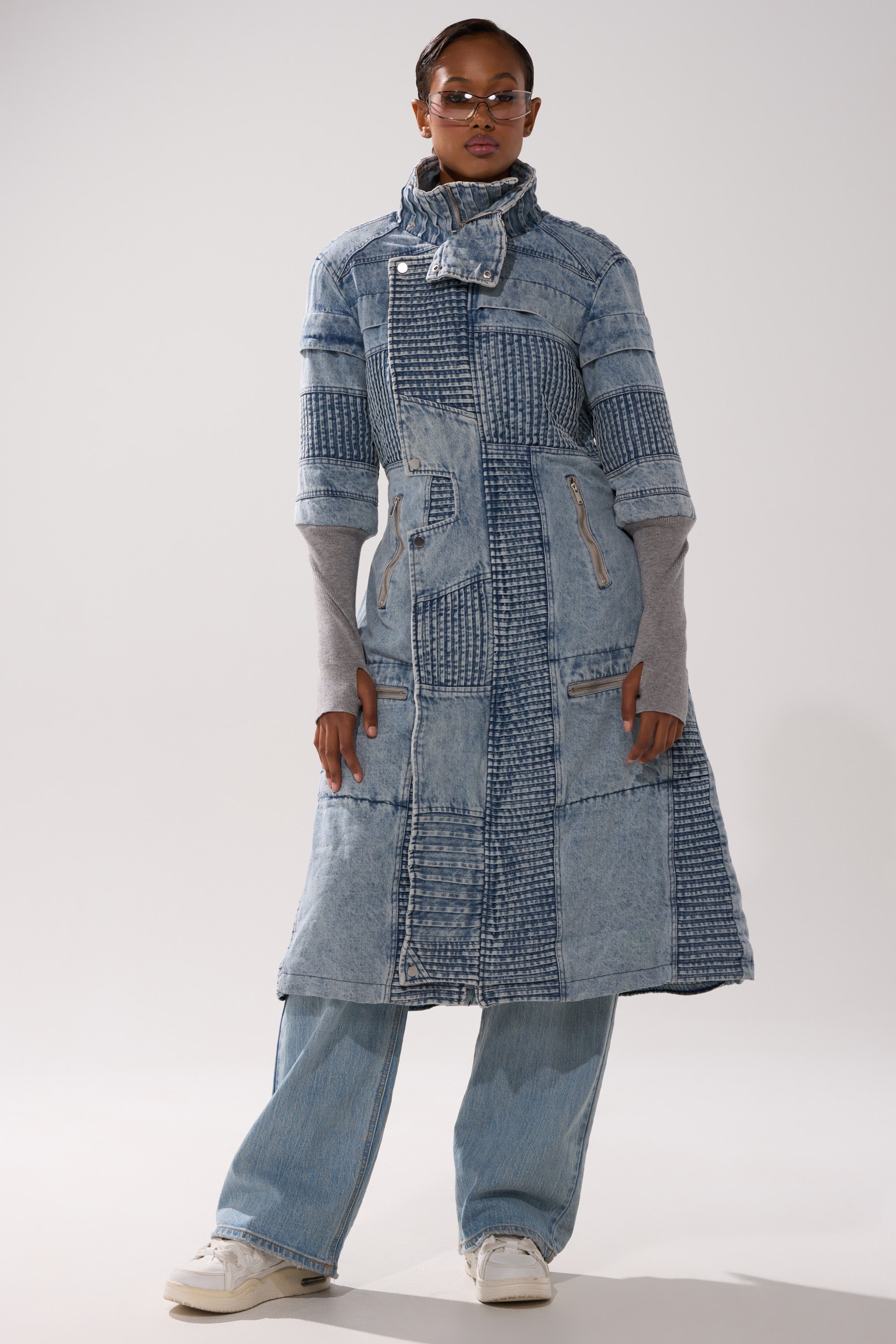 VORTEX DENIM TRENCH COAT IN BLUE