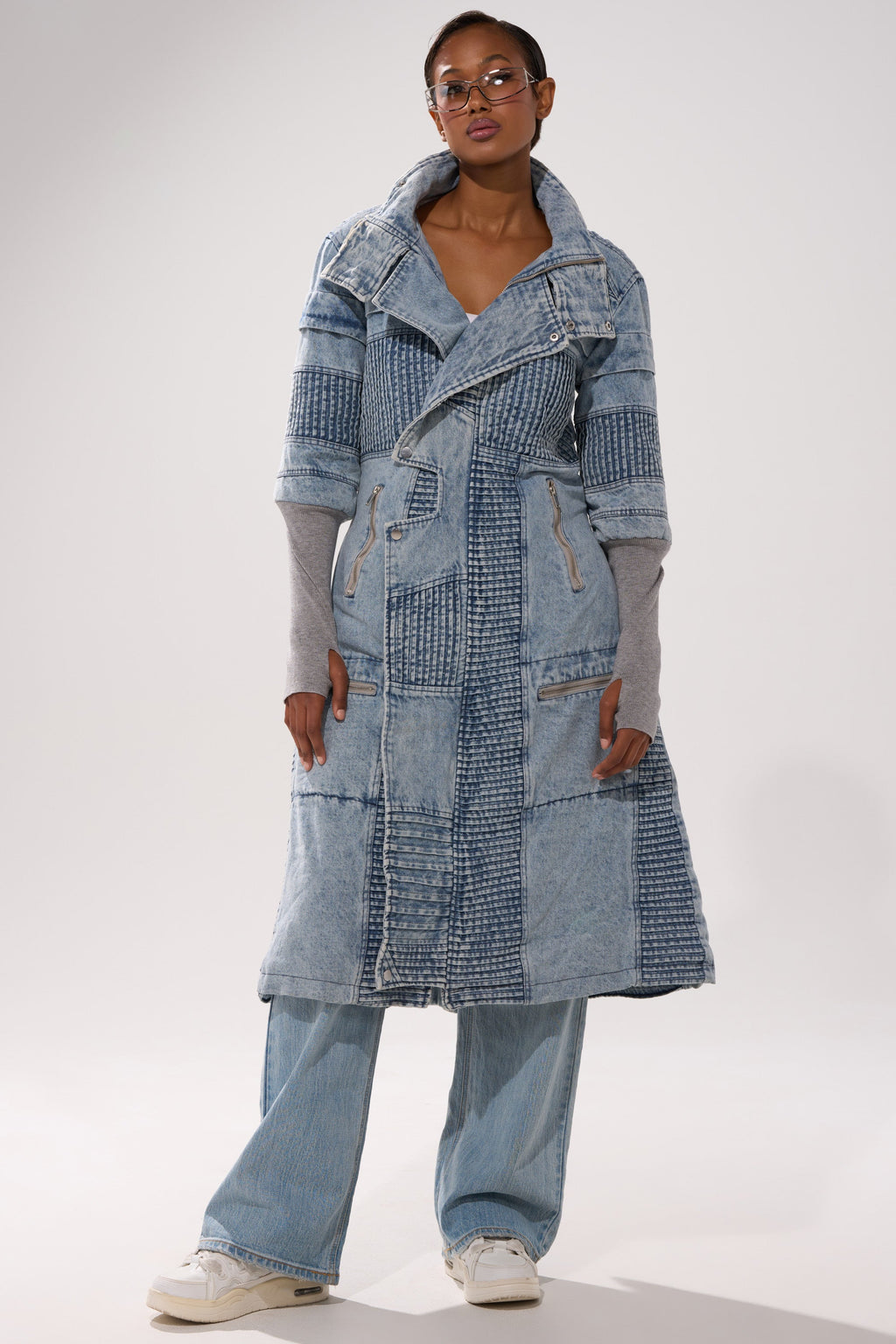 VORTEX DENIM TRENCH COAT IN BLUE