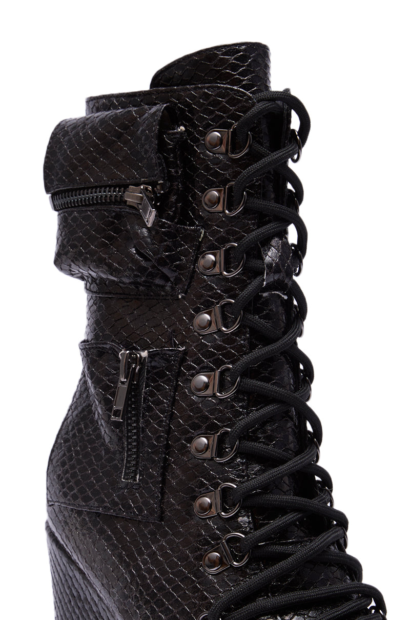 AZALEA WANG KAPULE BLACK SNAKE PLATFORM BOOTIE