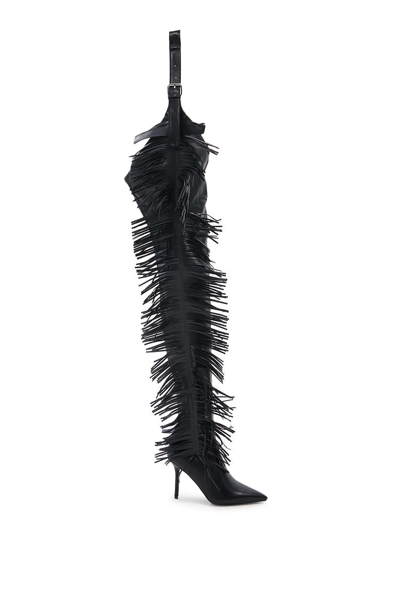 AZALEA WANG KATRICE BLACK STILETTO WESTERN FRINGE CHAP BOOT