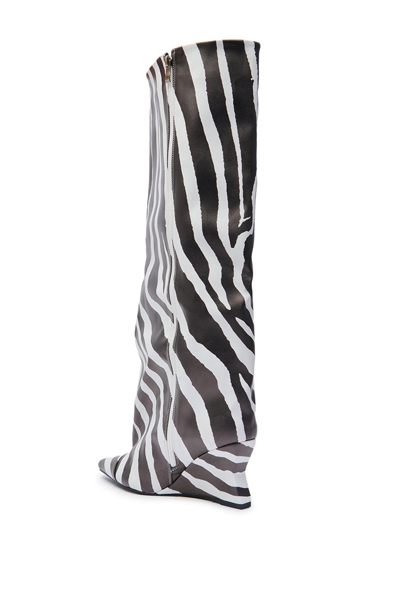AZALEA WANG KENYA ZEBRA KNEE HIGH WEDGE BOOT