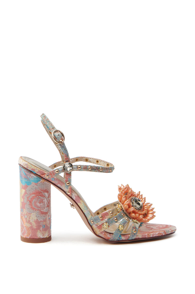 AZALEA WANG KOAN PINK BROCADE CHUNKY SANDAL