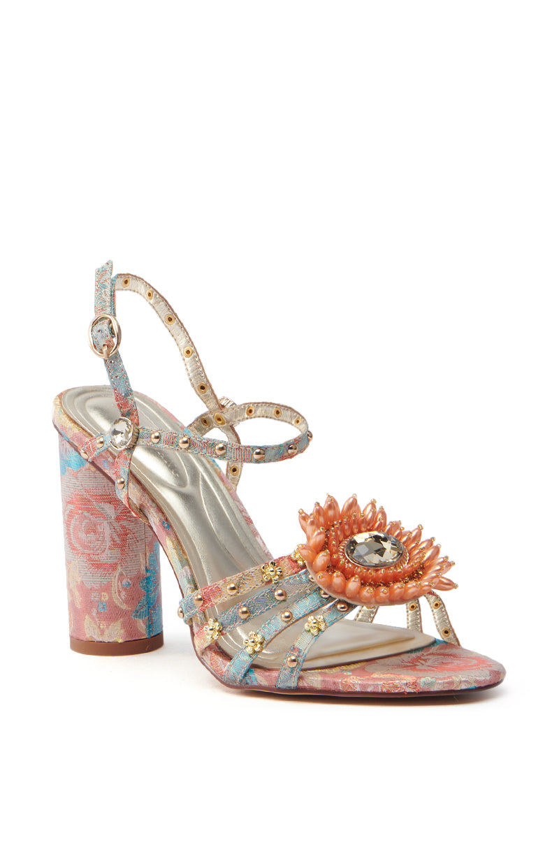 AZALEA WANG KOAN PINK BROCADE CHUNKY SANDAL