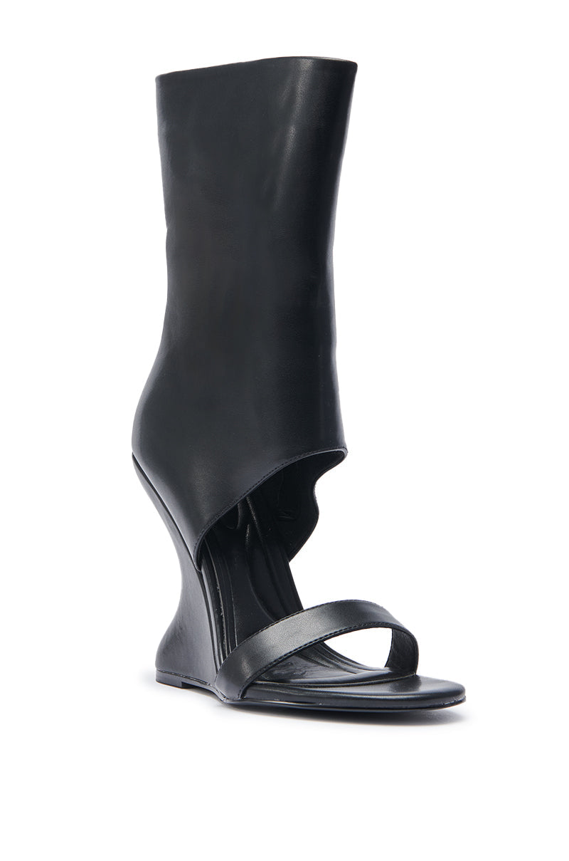 AZALEA WANG KYVEKI BLACK WEDGE OPEN TOE BOOTIE