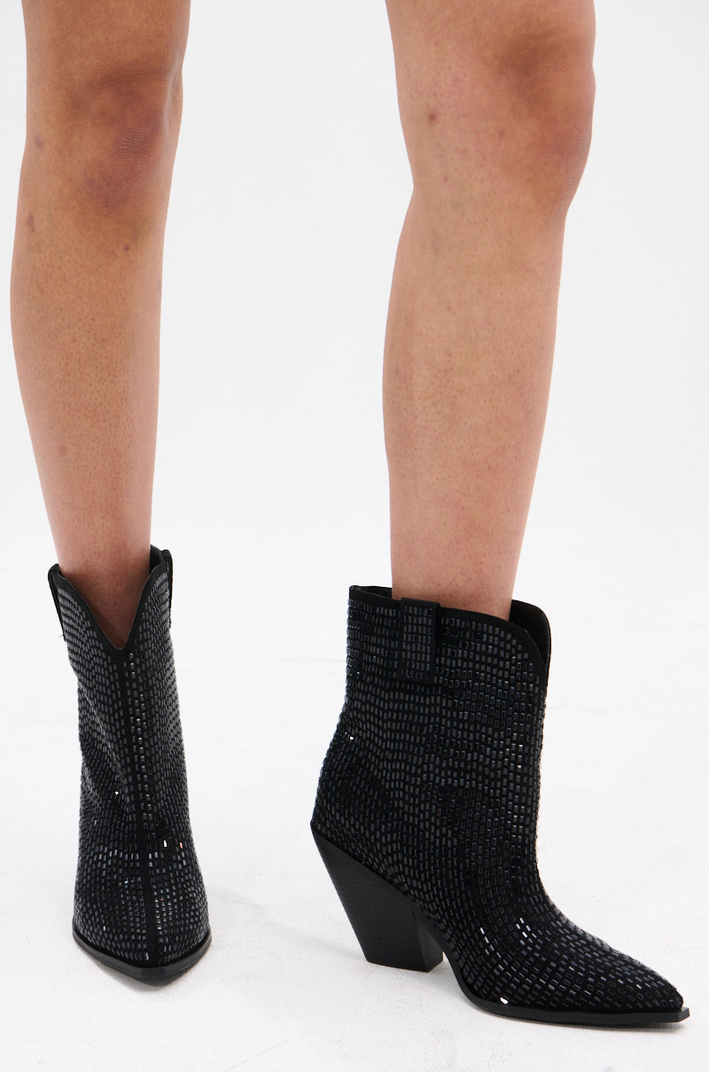 AZALEA WANG LAETITIA BLACK SPARKLE COWBOY BOOTIE