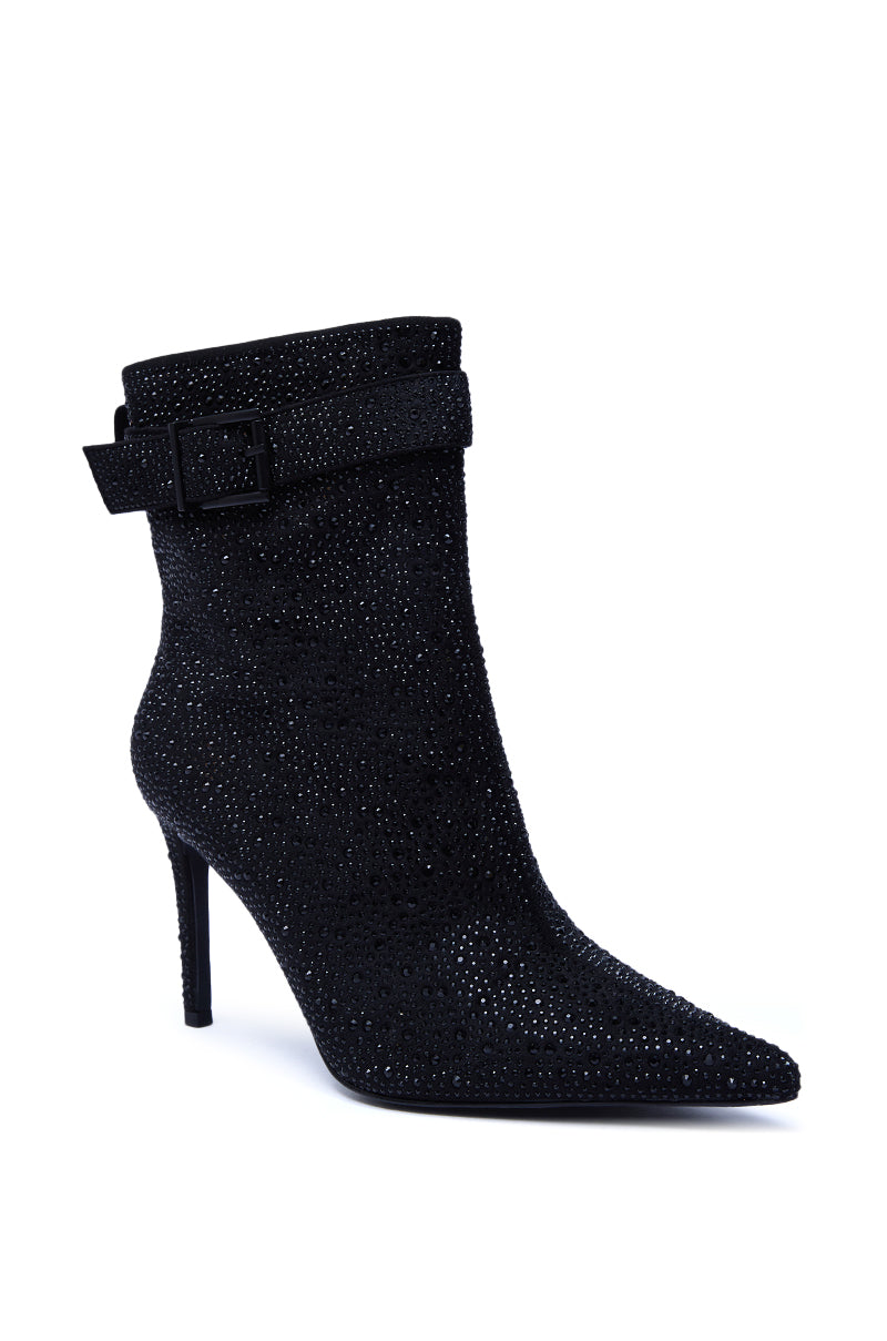 AZALEA WANG LAKSHMI BLACK SPARKLE RHINESTONE STILETTO BOOTIE