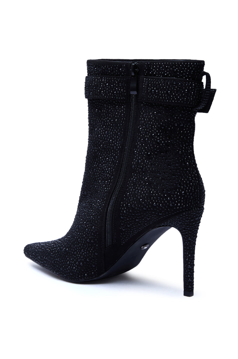 AZALEA WANG LAKSHMI BLACK SPARKLE RHINESTONE STILETTO BOOTIE