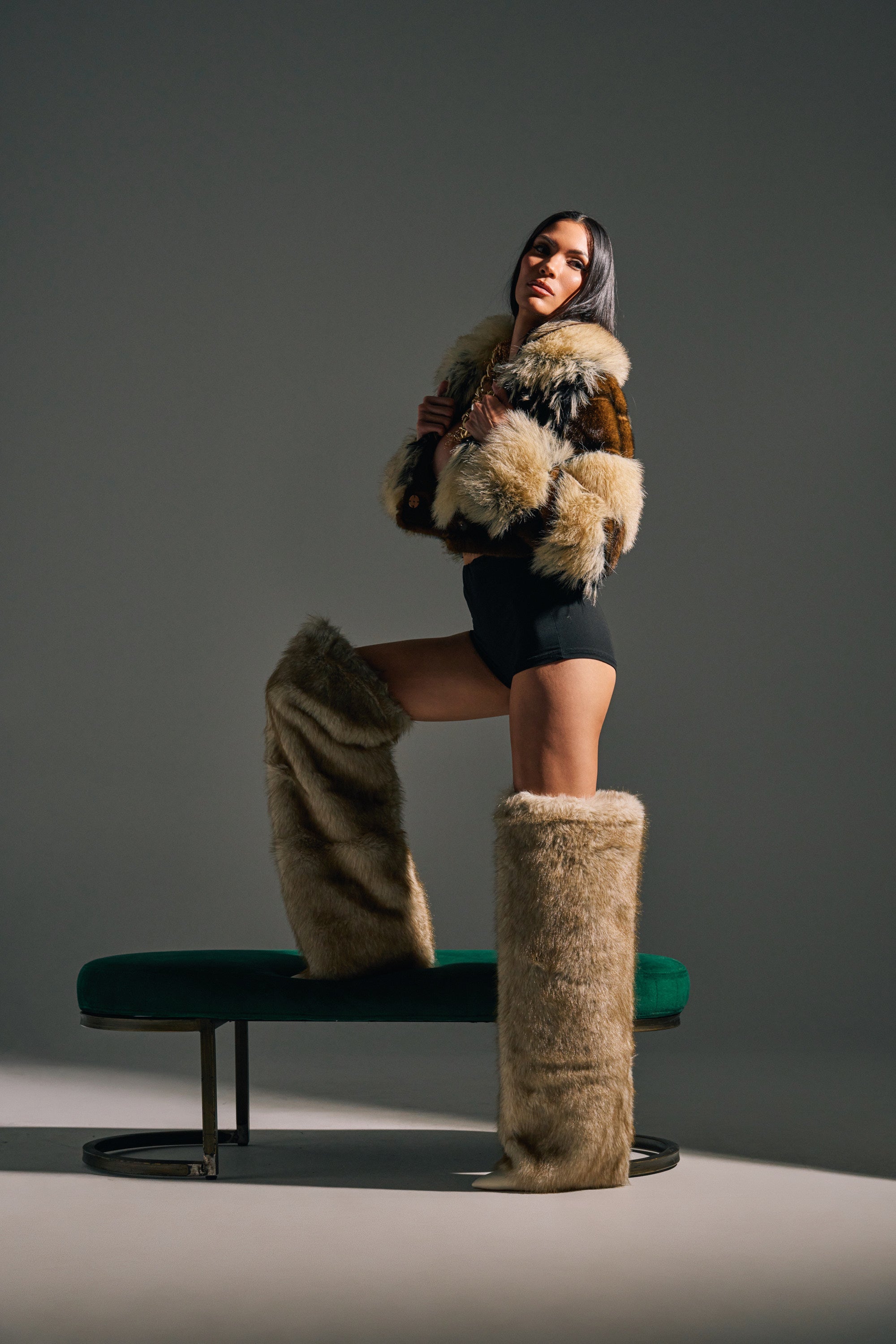 AZALEA WANG LAGANN BONE THIGH HIGH FUR LUXE BOOT