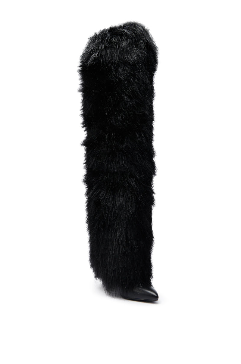 AZALEA WANG LANGLEYE BLACK THIGH HIGH FUR LUXE BOOT