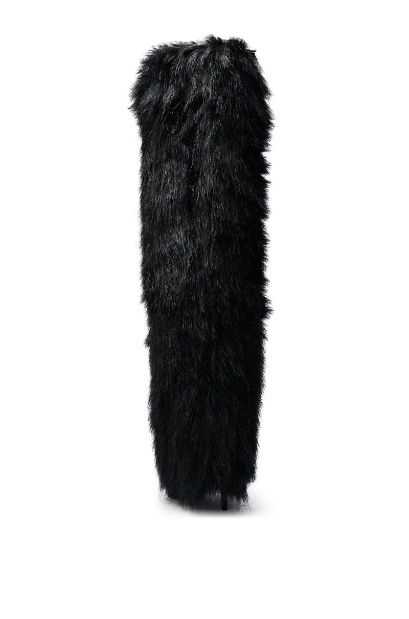 AZALEA WANG LANGLEYE BLACK THIGH HIGH FUR LUXE BOOT