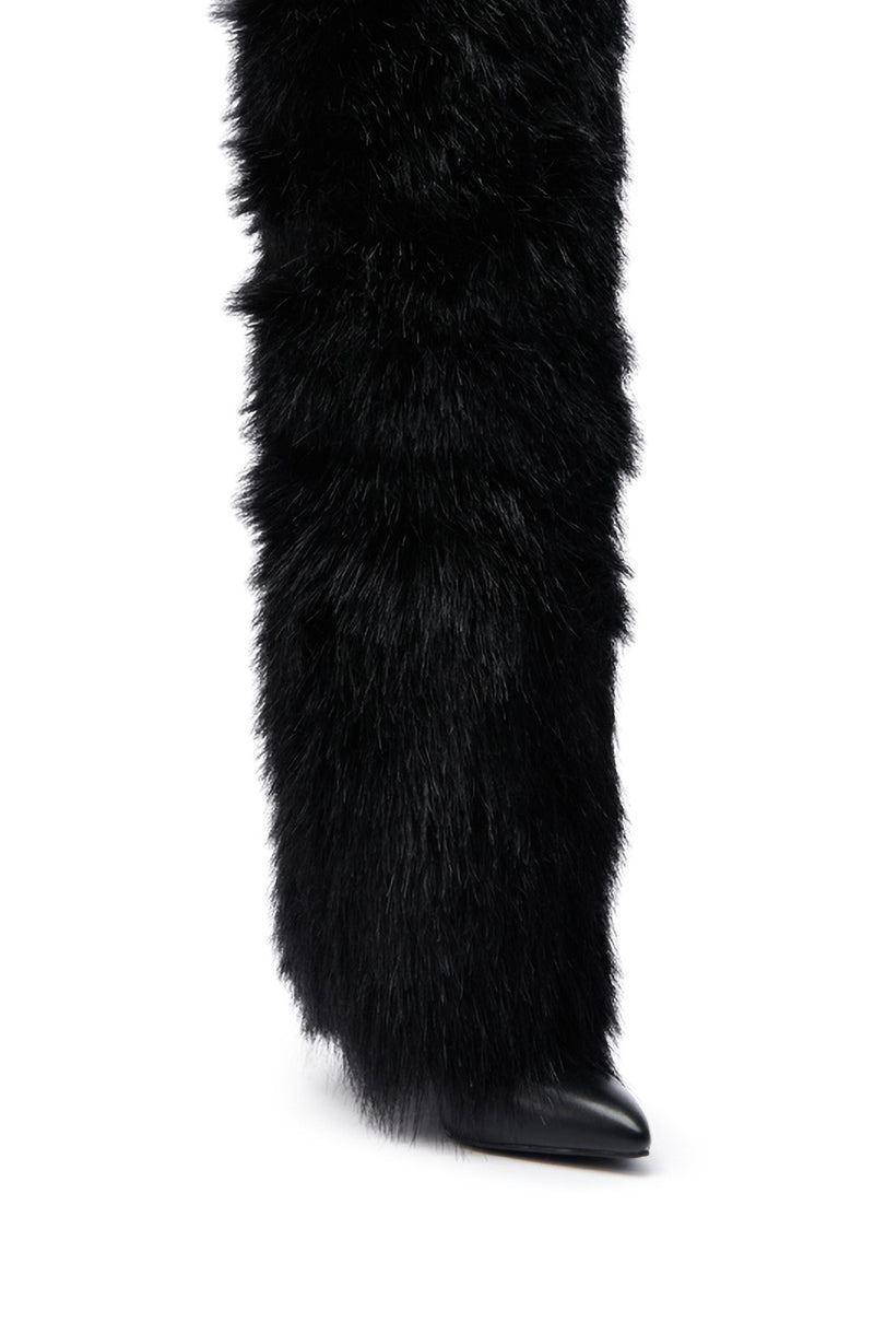 AZALEA WANG LANGLEYE BLACK THIGH HIGH FUR LUXE BOOT