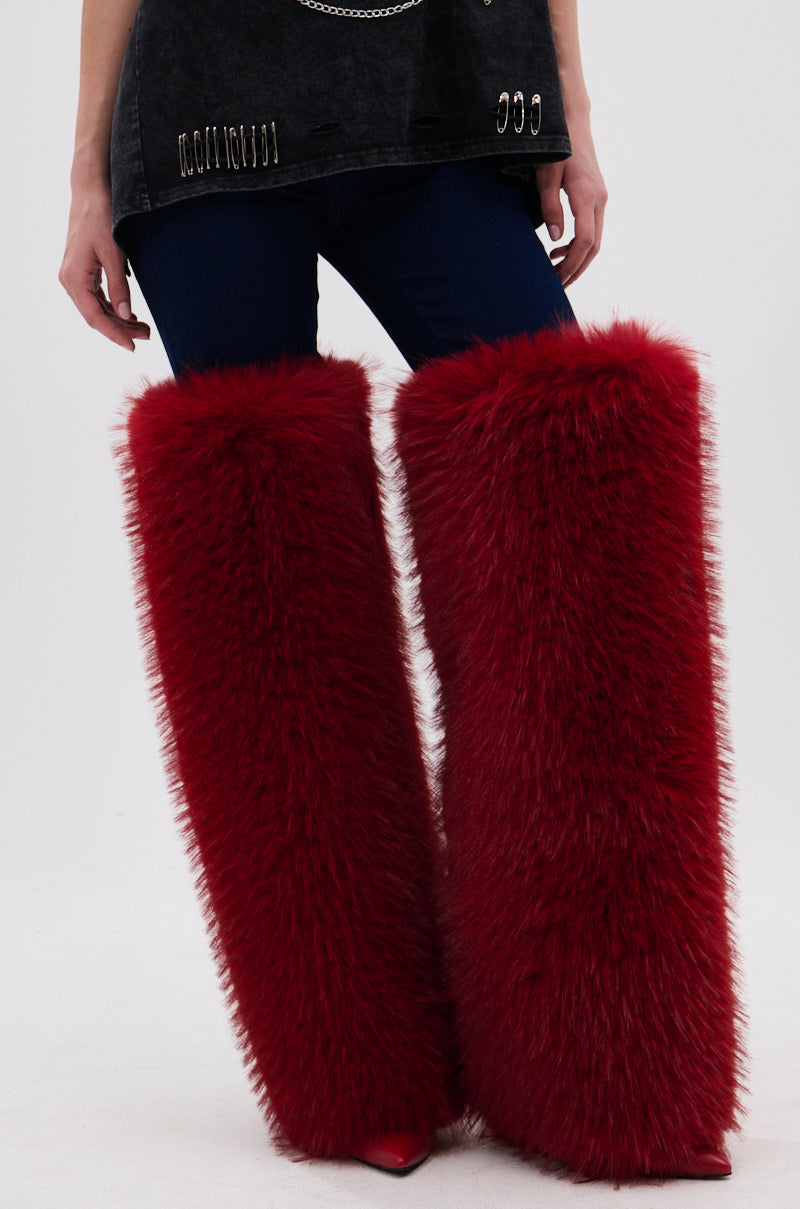 AZALEA WANG LANGLEYE RED THIGH HIGH FUR LUXE BOOT