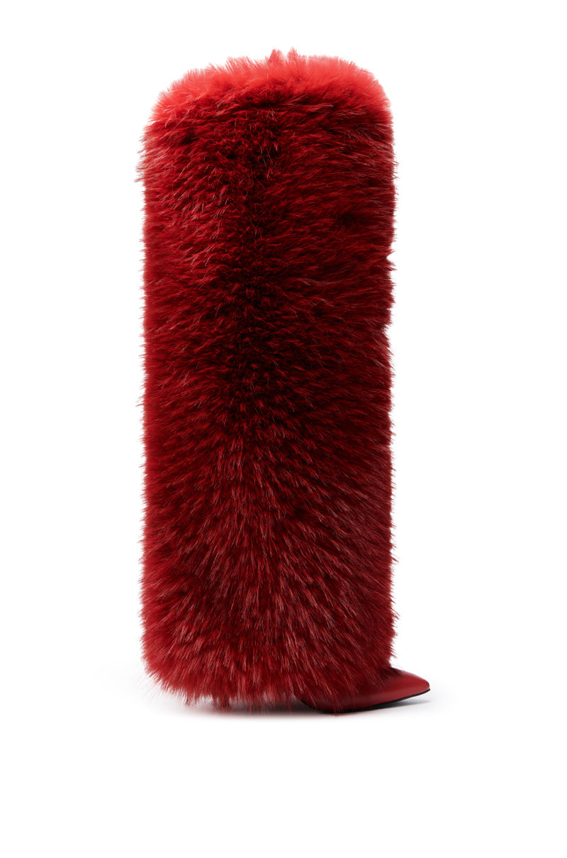 AZALEA WANG LANGLEYE RED THIGH HIGH FUR LUXE BOOT