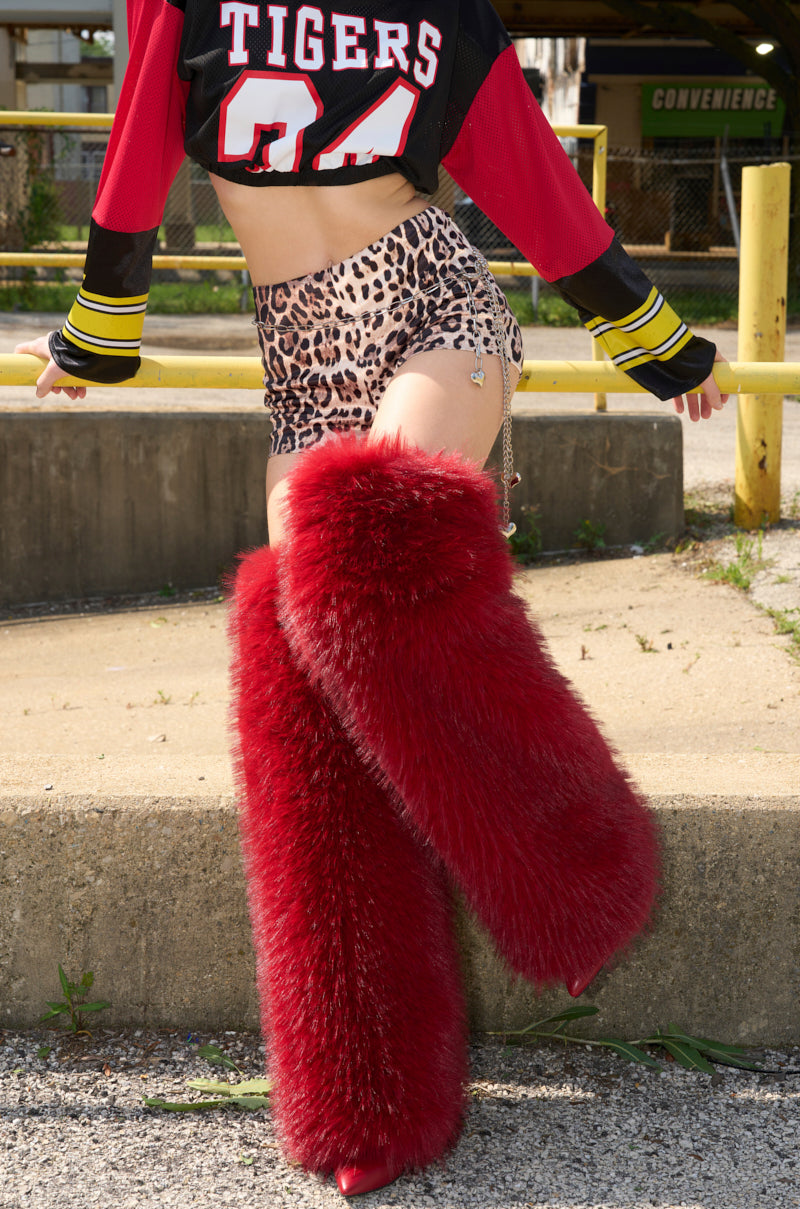 AZALEA WANG LANGLEYE RED THIGH HIGH FUR LUXE BOOT