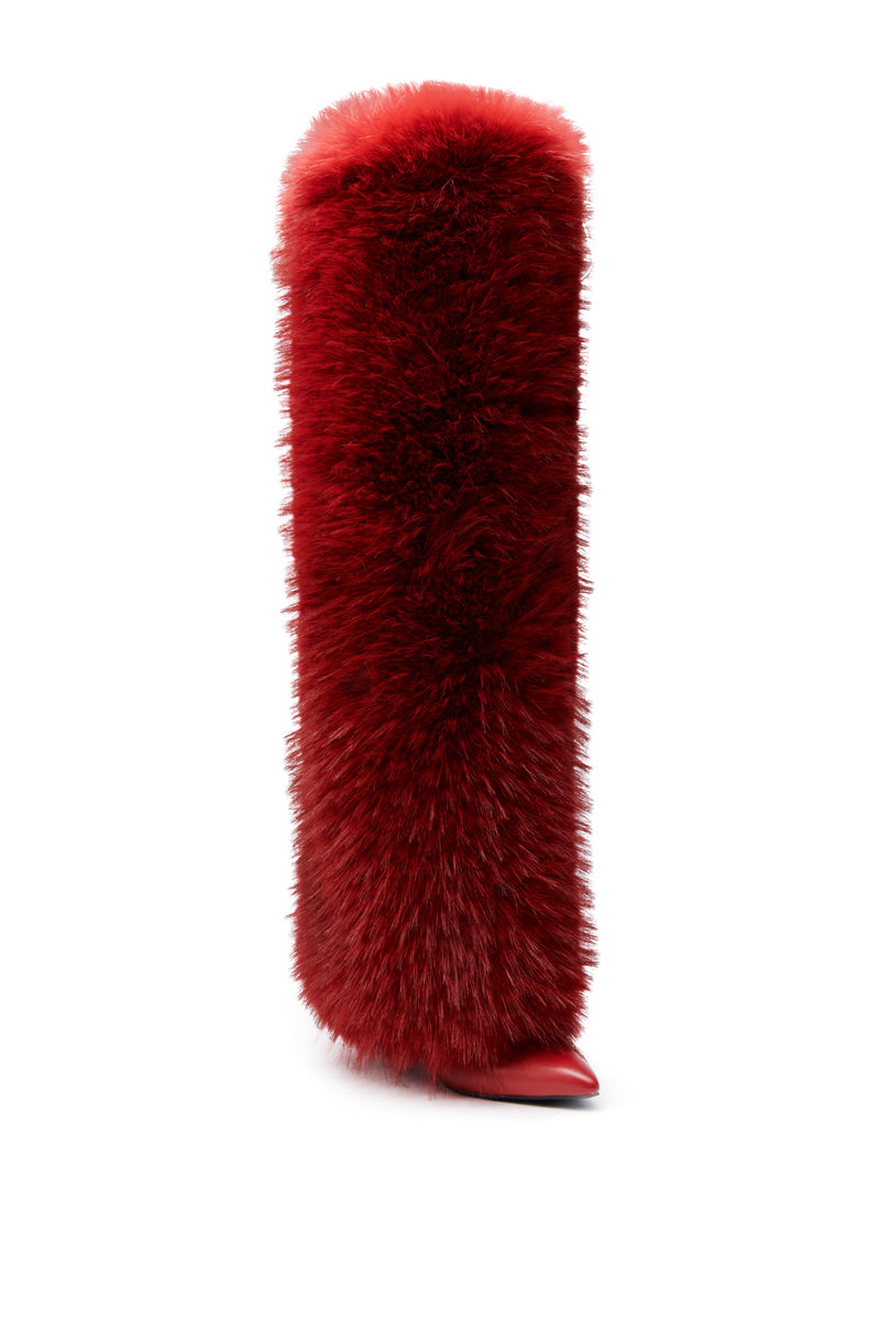 AZALEA WANG LANGLEYE RED THIGH HIGH FUR LUXE BOOT