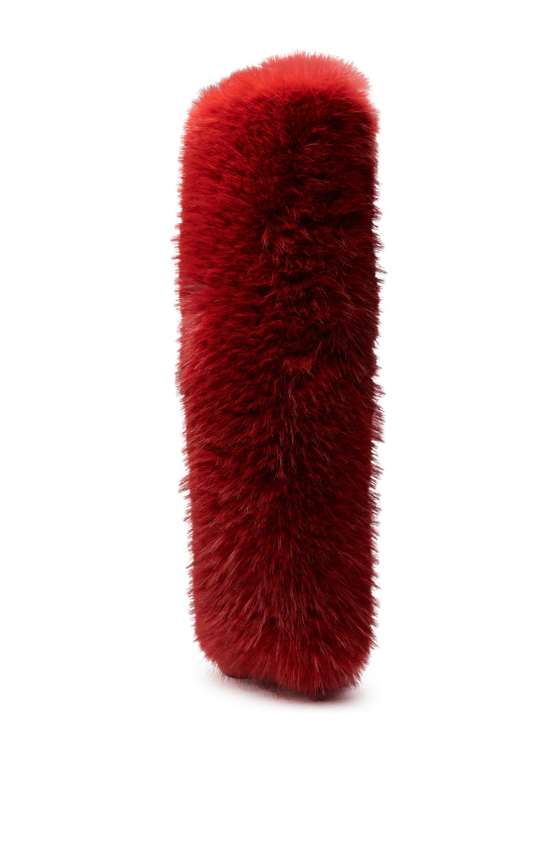 AZALEA WANG LANGLEYE RED THIGH HIGH FUR LUXE BOOT