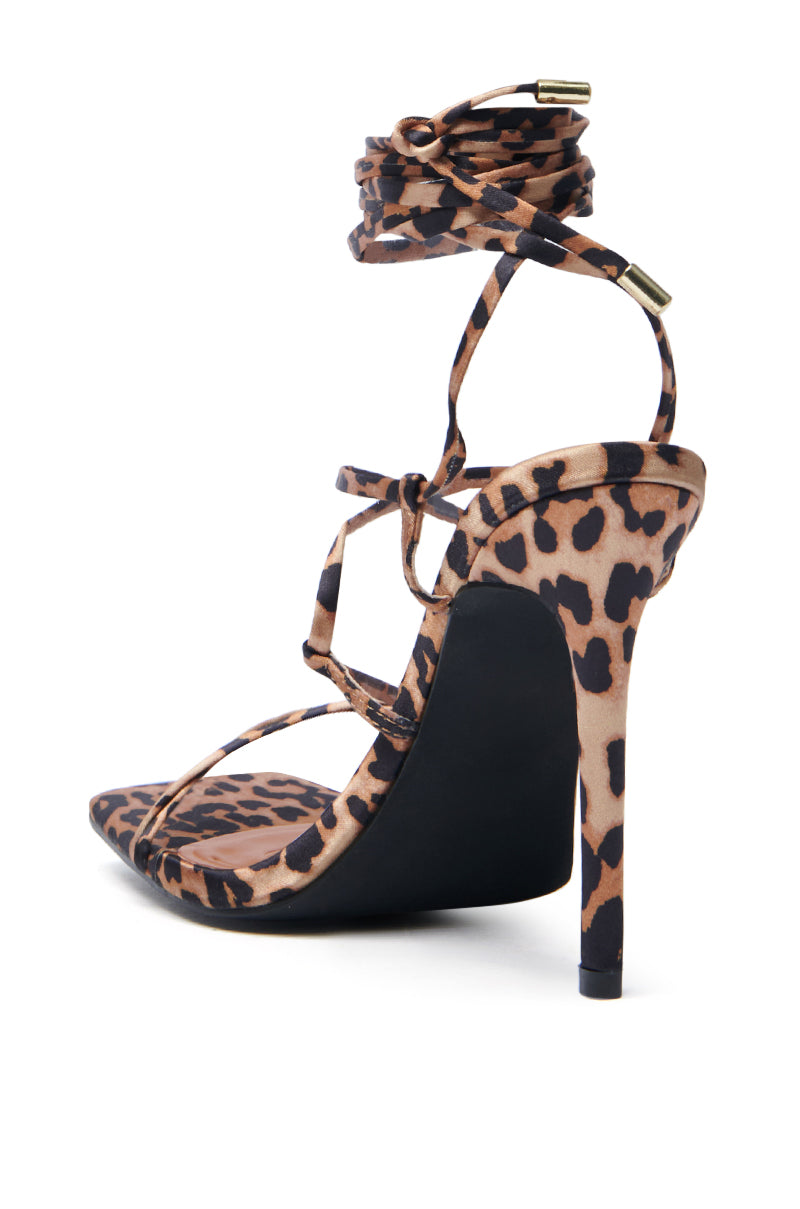 AZALEA WANG LAURA LEOPARD SATIN STILETTO SANDAL