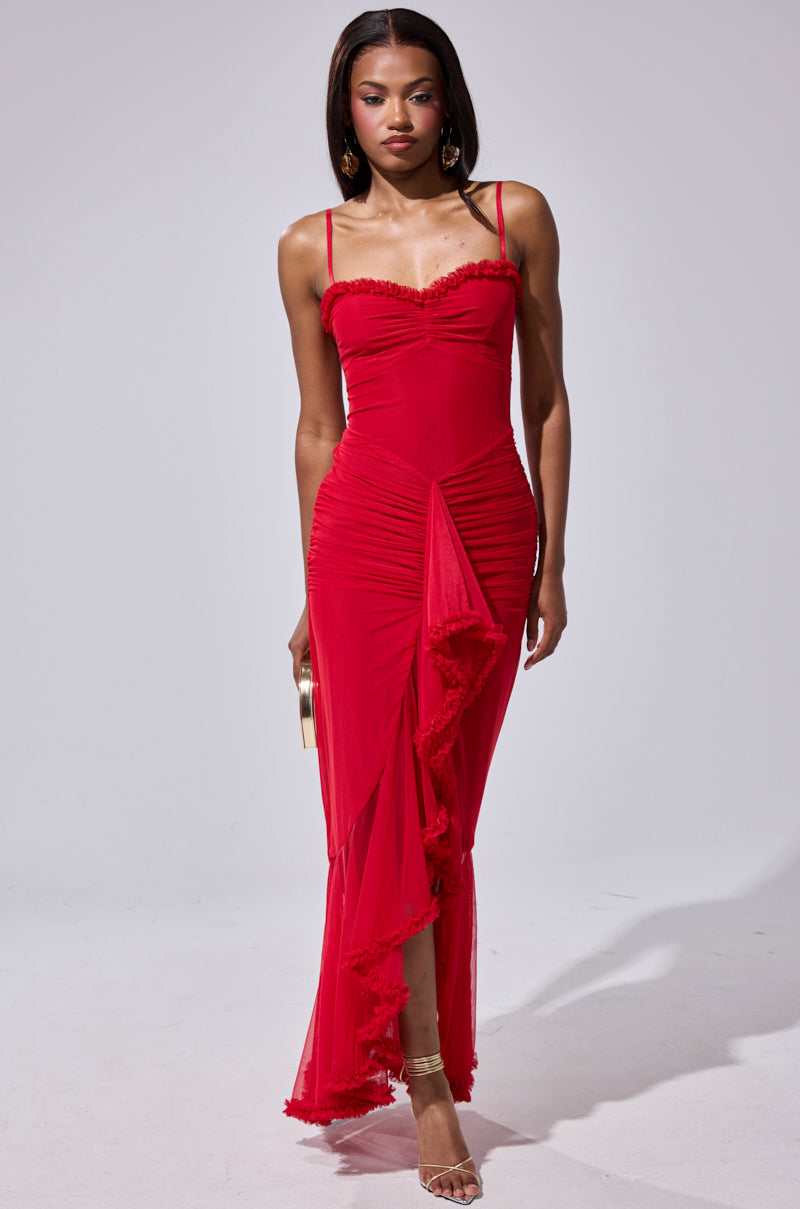 TATI RUFFLE MAXI DRESS IN RED