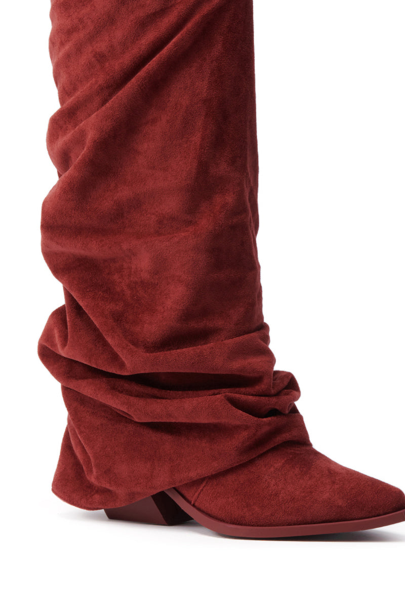 AZALEA WANG LETTICE BURGUNDY FAUX SUEDE WESTERN BOOT