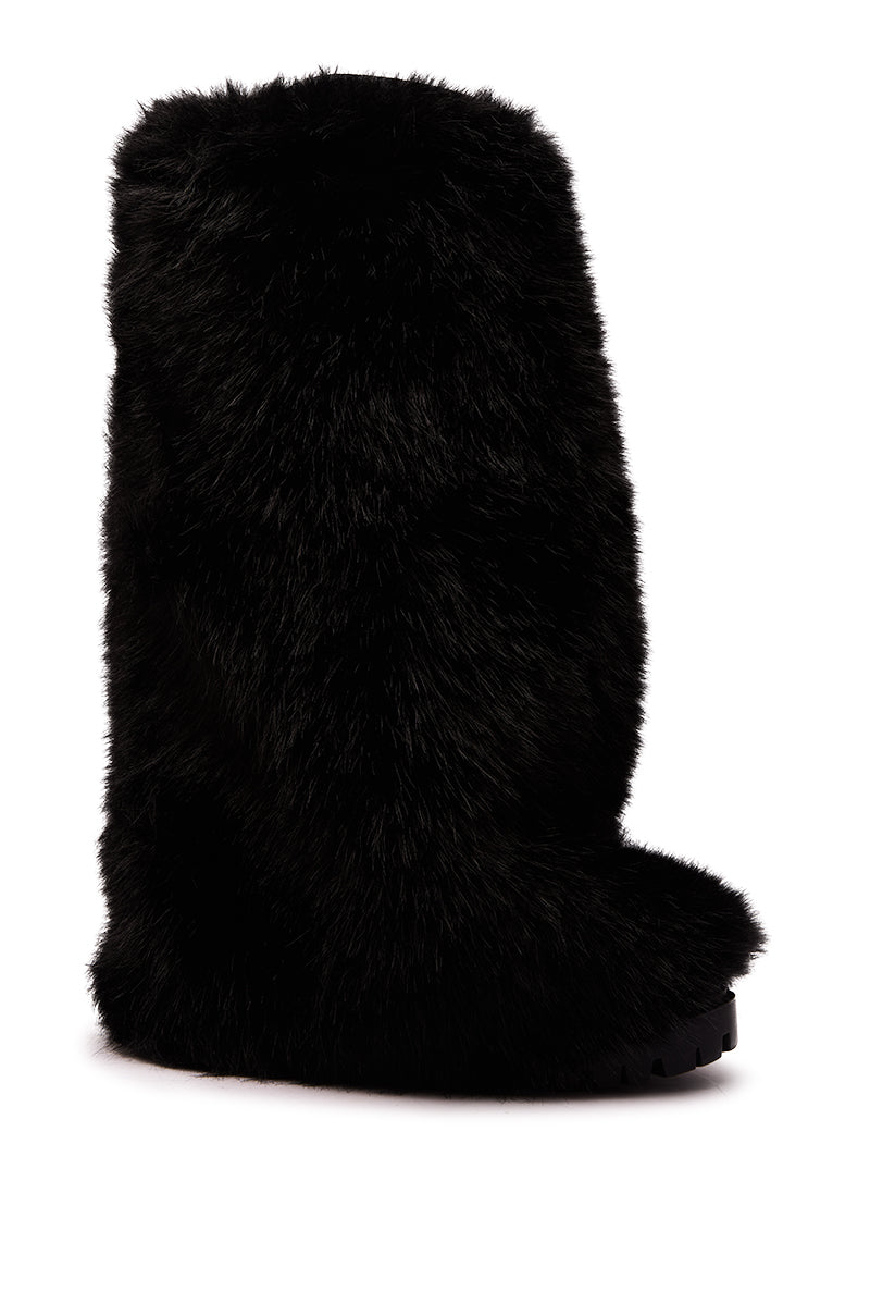 AZALEA WANG LISBOA BLACK FUR FOLD OVER BOOT