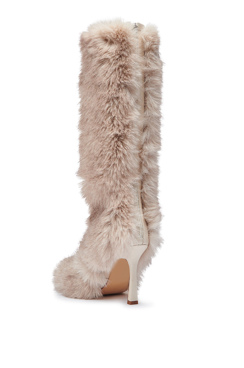 AZALEA WANG LOURDANNE IVORY FUR LACE UP BOOT