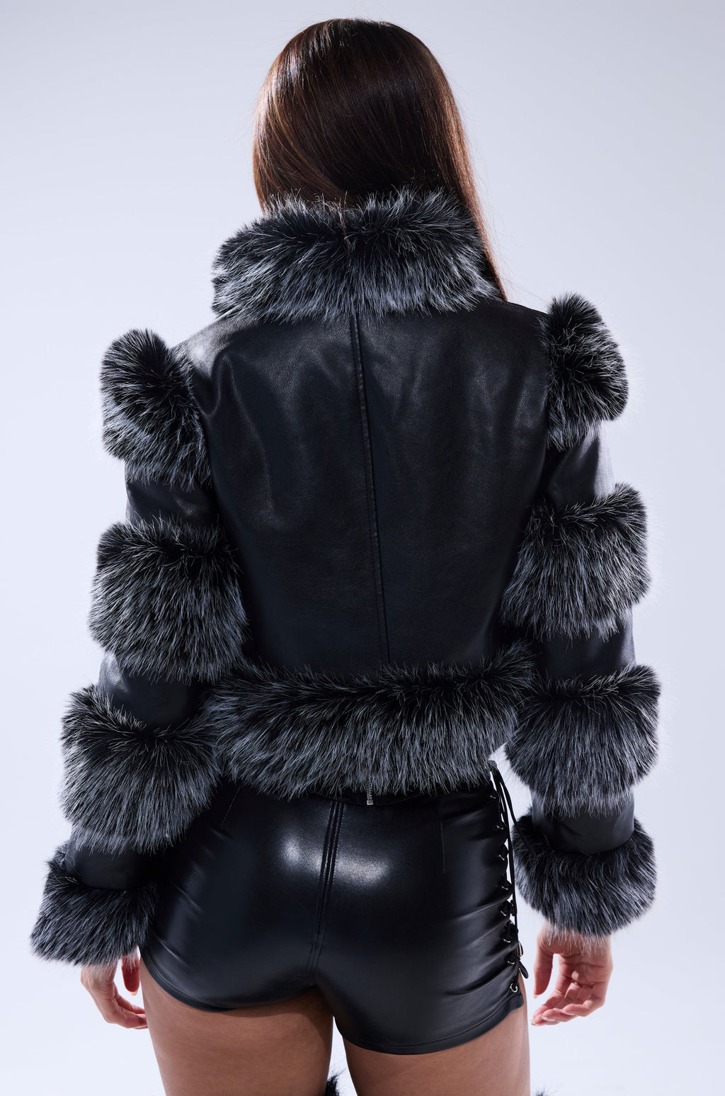 LOVERBOY FAUX FUR MOTO JACKET IN BLACK