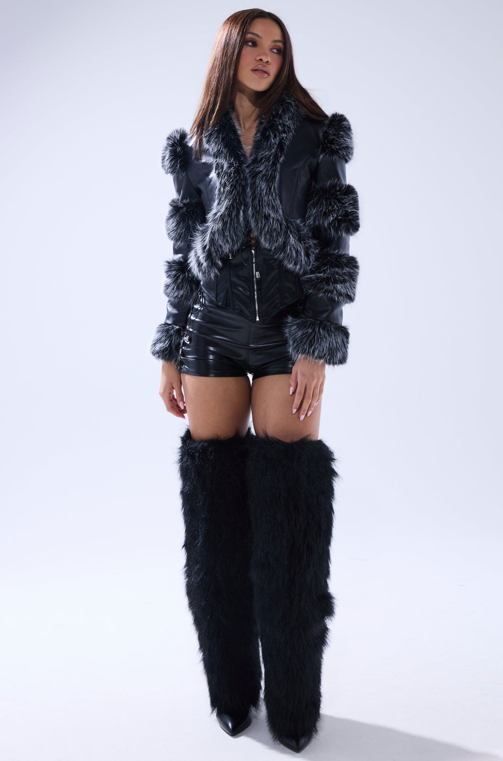 LOVERBOY FAUX FUR MOTO JACKET IN BLACK