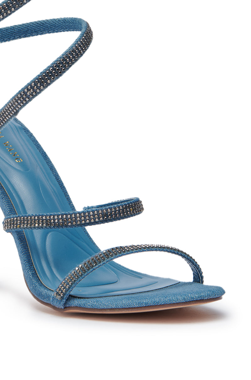 AZALEA WANG LOWRI DENIM SPARKLE COIL WRAP UP SANDAL