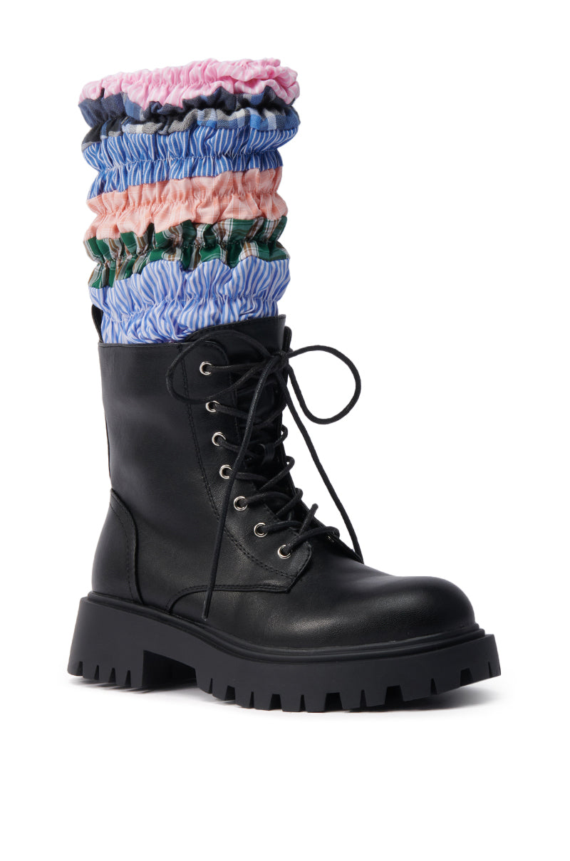 AZALEA WANG LUBNA BLACK FABRIC DETAIL BOOTIE