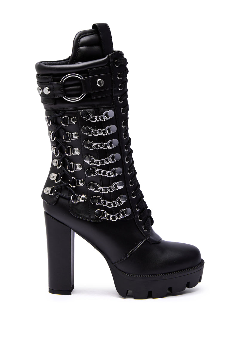 AZALEA WANG LUUK BLACK METAL HARDWARE EMBELLISHED CHUNKY BOOTIE