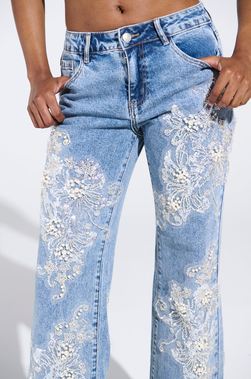 BILLIONAIRE BELLE RHINESTONE AND PEARL JEANS