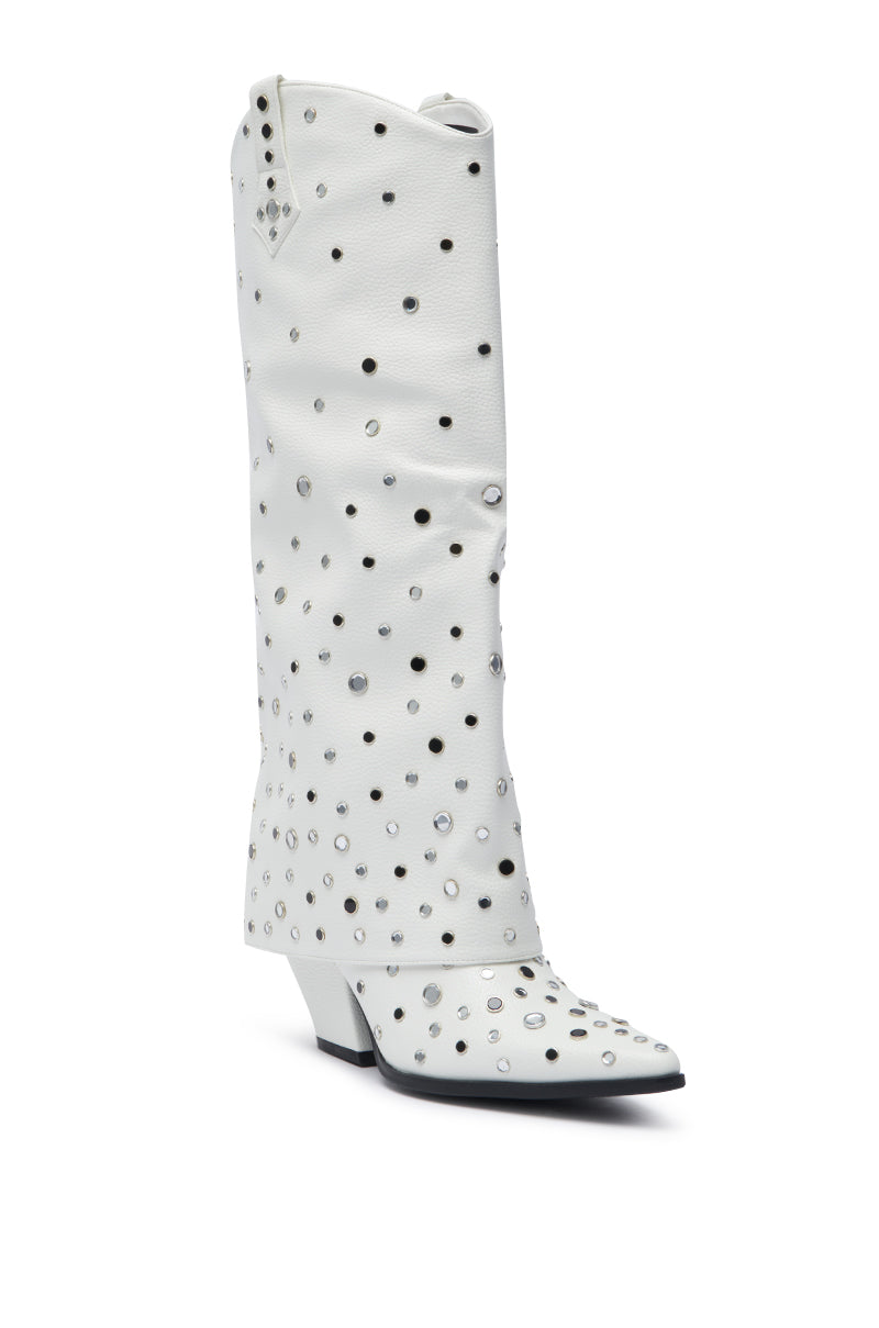 AZALEA WANG MADLOCK WHITE EMBELLISHED WESTERN BOOT