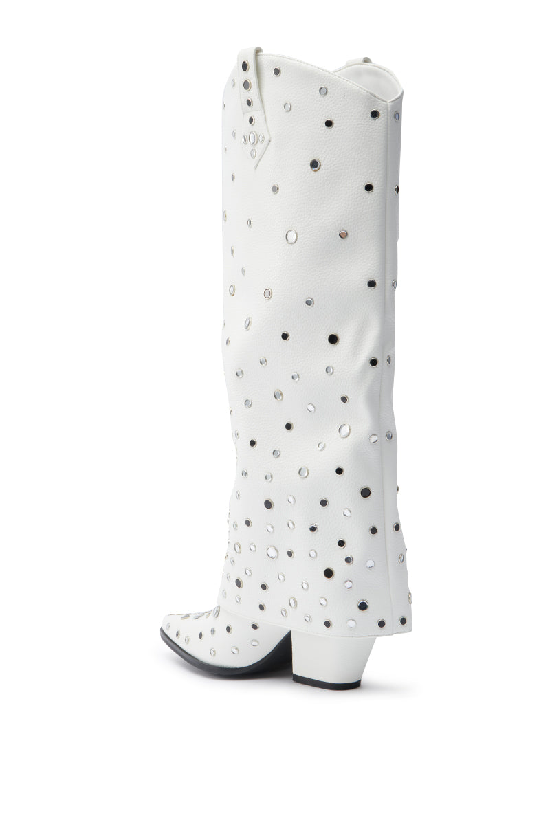 AZALEA WANG MADLOCK WHITE EMBELLISHED WESTERN BOOT