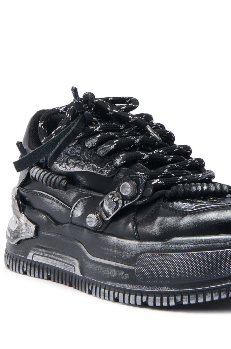 KOI FOOTWEAR METAMORPHOSIS BLACK FLAT DISTRESSED SNEAKER