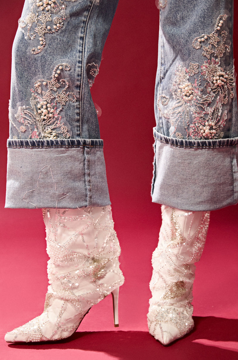 AZALEA MITSKI WHITE SEQUIN OVERLAY BOOTIE