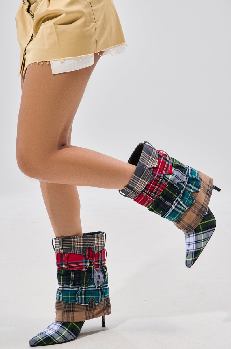 AZALEA WANG MOORE GREEN MULTI SHIRT DETAIL BOOTIE