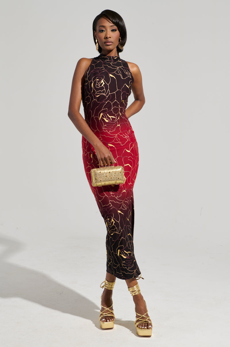 IRIS METALLIC OMBRE PRINTED MIDI DRESS