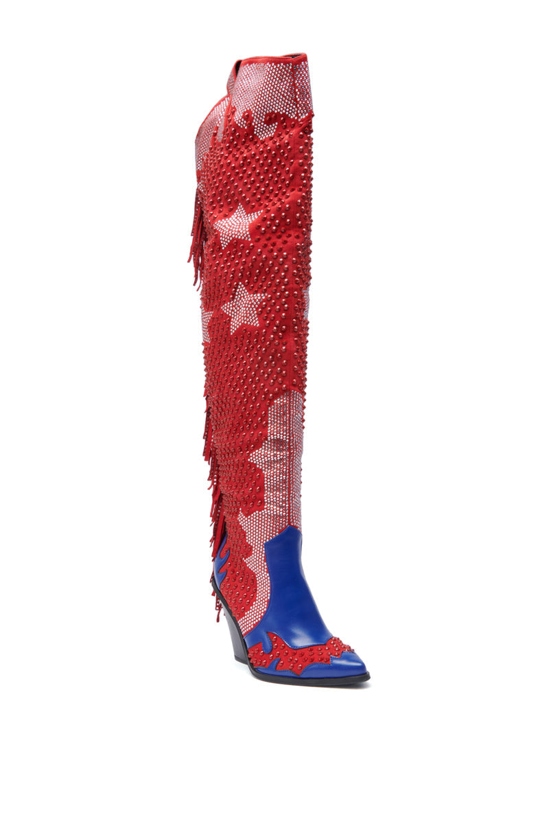 AZALEA WANG NELLA BLUE MULTI WESTERN EMBELLISHED BOOT