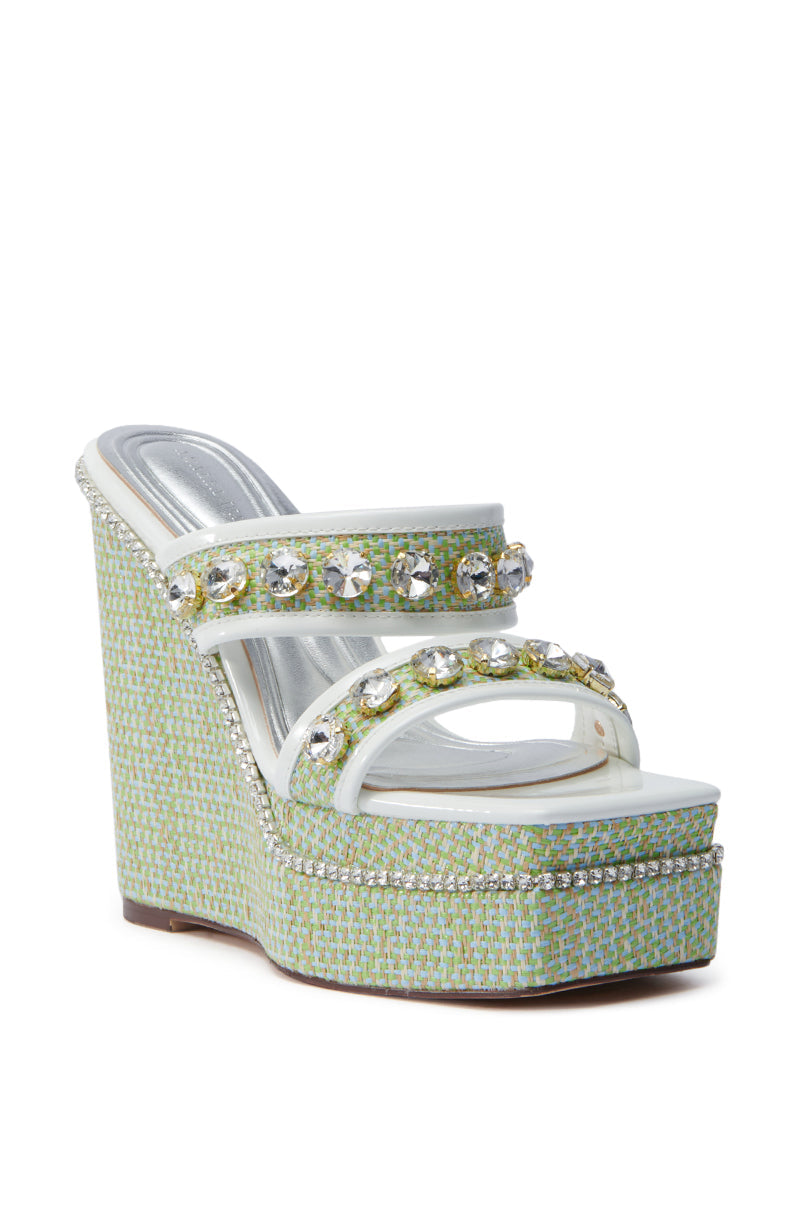 AZALEA WANG NIOMA GREEN EMBELLISHED WEDGE SANDAL