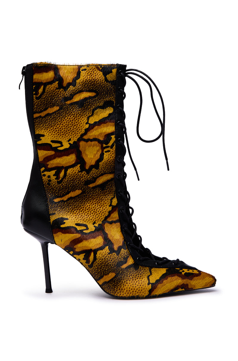 AZALEA WANG OLIVERS YELLOW STILETTO LACE UP BOOTIE
