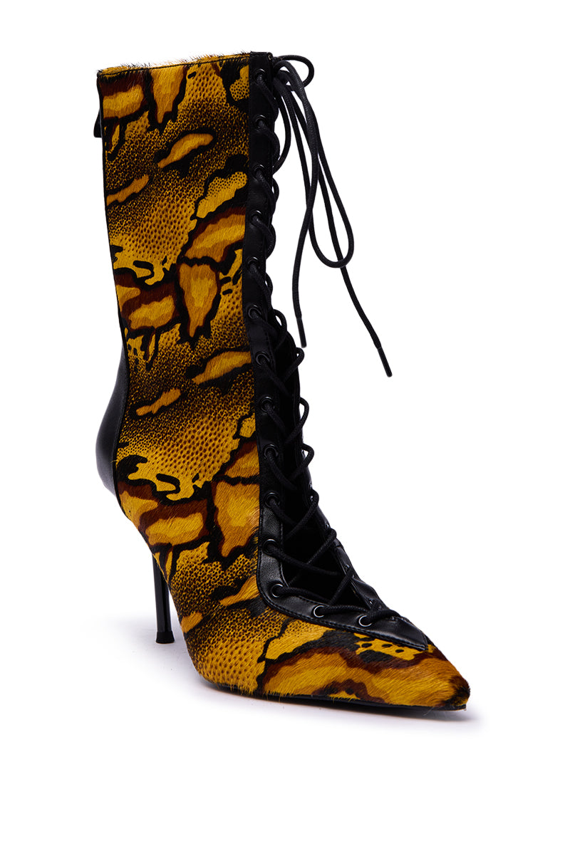 AZALEA WANG OLIVERS YELLOW STILETTO LACE UP BOOTIE