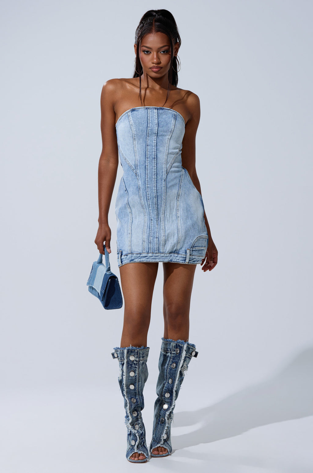 GET LIKE ME DENIM MINI DRESS