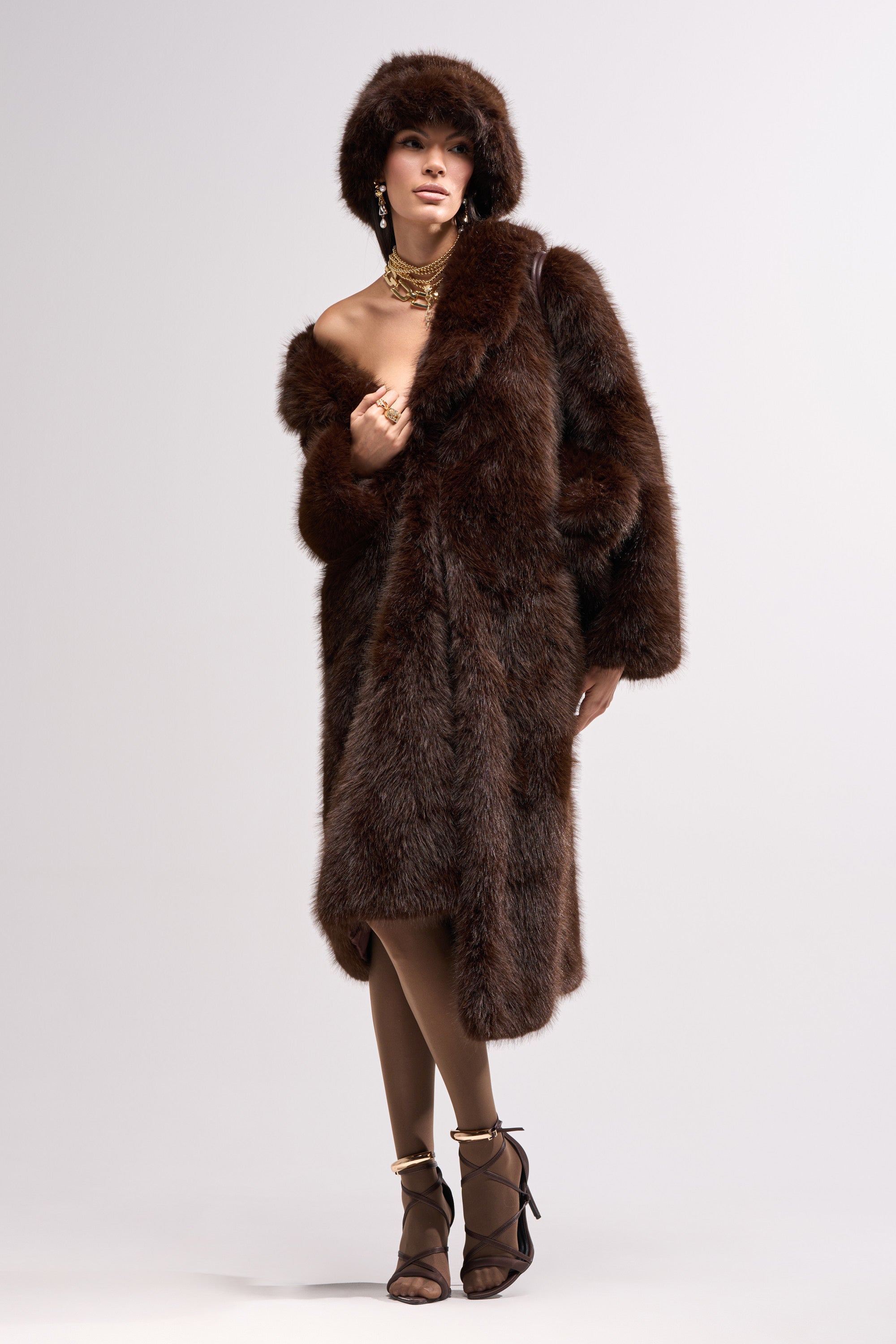 OSLO FAUX FUR COAT IN CHOCOLATE
