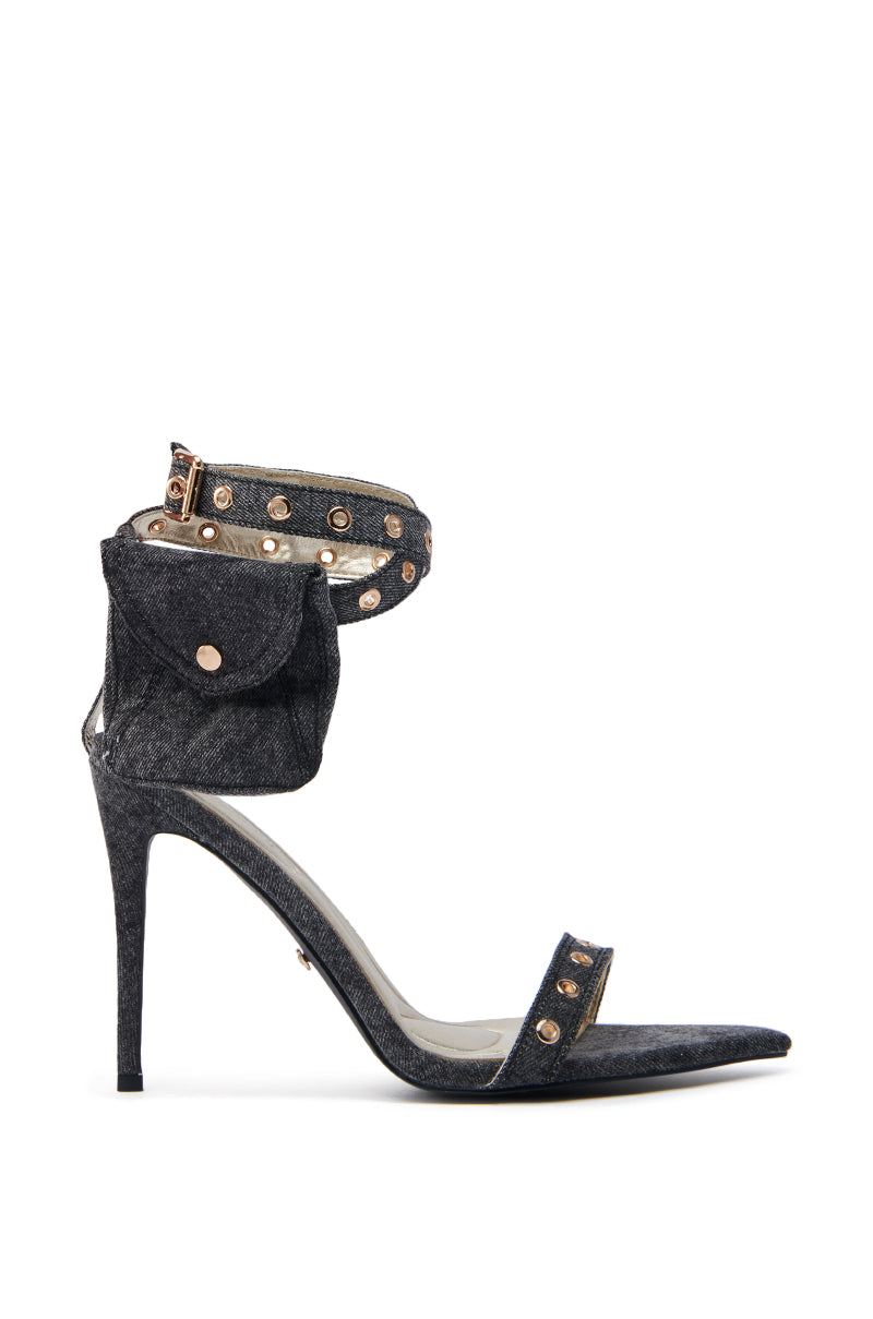 AZALEA WANG PAISLEIGH BLACK DENIM STILETTO SANDAL