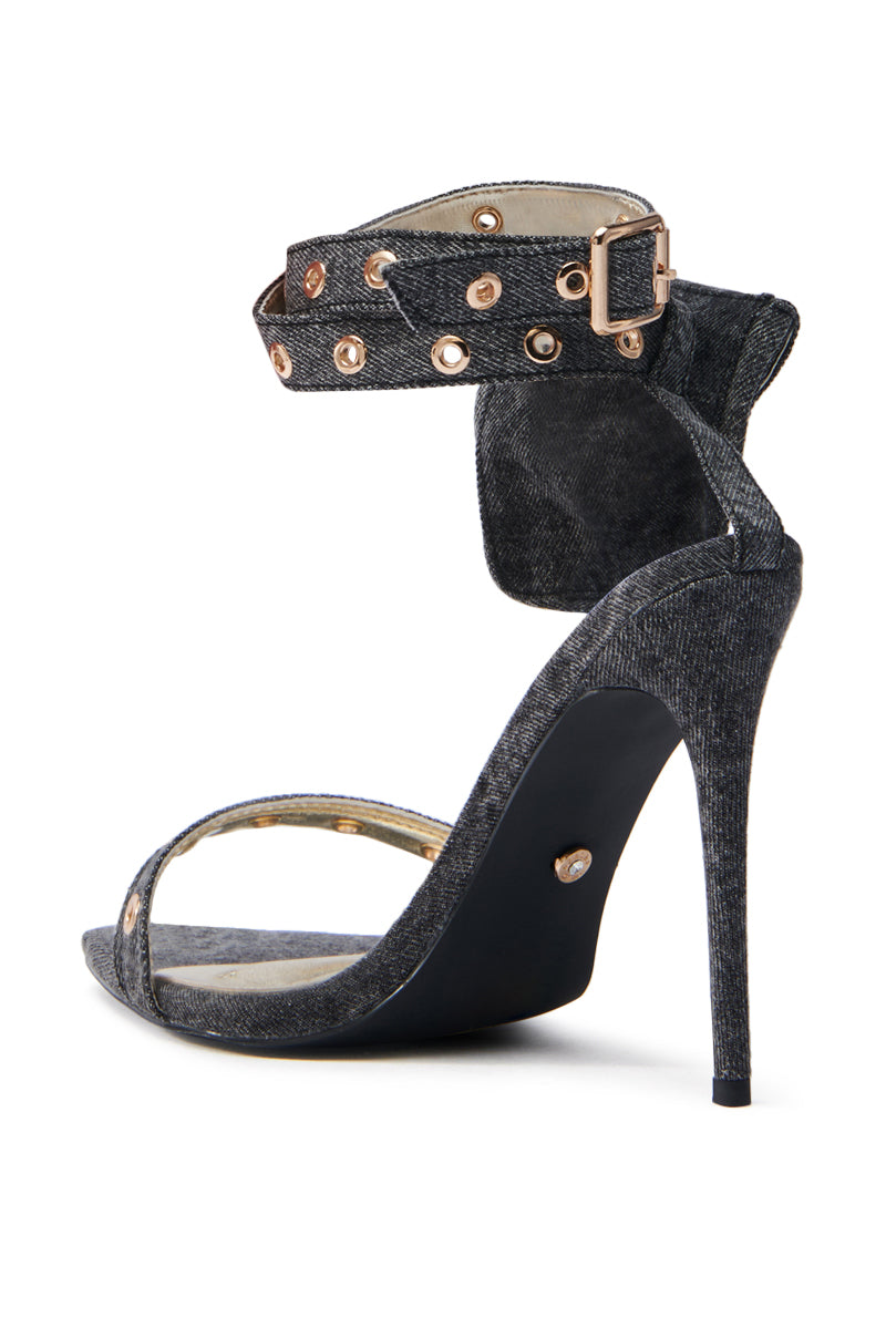 AZALEA WANG PAISLEIGH BLACK DENIM STILETTO SANDAL